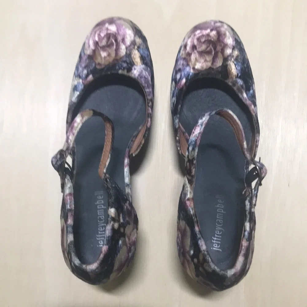 Jeffrey Campbell Bohemian Floral Velvet Mary Jane Platform Shoes Size 9M